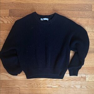 Zara Black Ribbed Crewneck Sweater